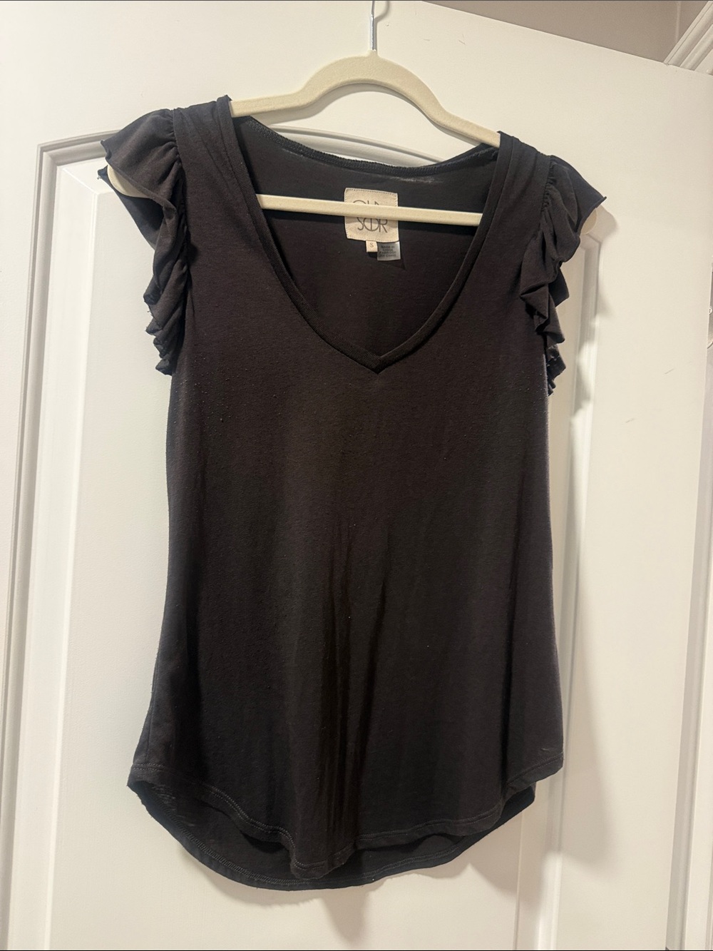 Chaser Black V-Neck Ruffle Sleeve Tank